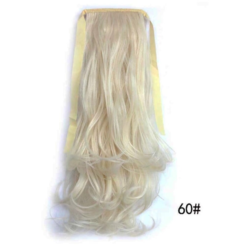 iLUU Curly Ponytail Extension 20" 90g Clip in Ponytail for Women #60 Platinum Blonde Synthetic Tie Up Wavy Ponytail Extensions Clip in Hairpiece and Ponytail for Party Daily Use - Image 5
